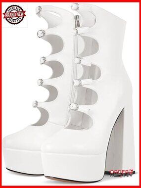 Platform High Heels Side Zipper Adjustable Buckles Block Heel Pumps Shoes